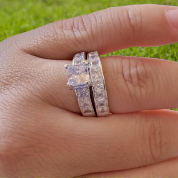 STERLING SILVER DIAMOND WEDDING SET - Picture 6 of 9